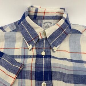 Brooks Brothers Regent 1818 Linen Plaid Short Sleeve Button Down Shirt Mens Sz S